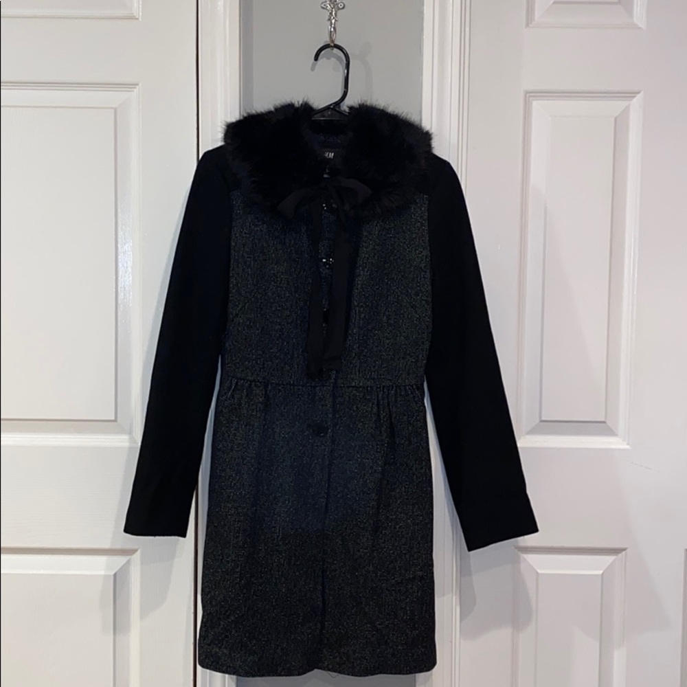 H&M Tweed Coat with Removable Faux Fur Collar